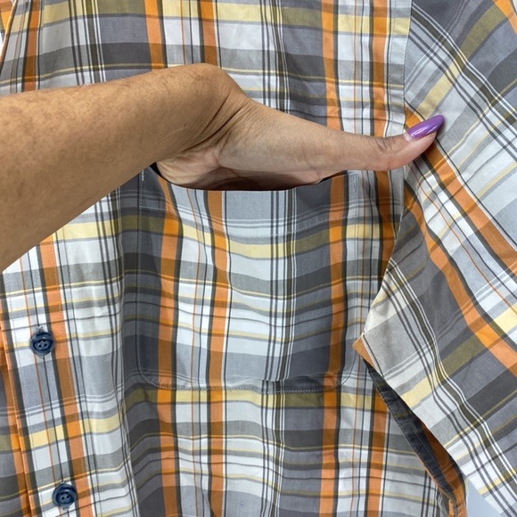 Cabelas orange brown short sleeve button down casual outdoor Gorpcore large Tall - Picture 4 of 6